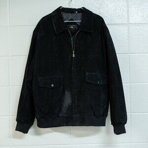 Roundtree & Yorke Black Suede Leather Bomber Warm Jacket Size XL Quilted Lining
